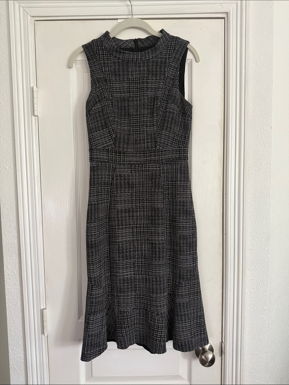 Karen Millen Black & White Plaid Midi Dress sleeveless flared hem